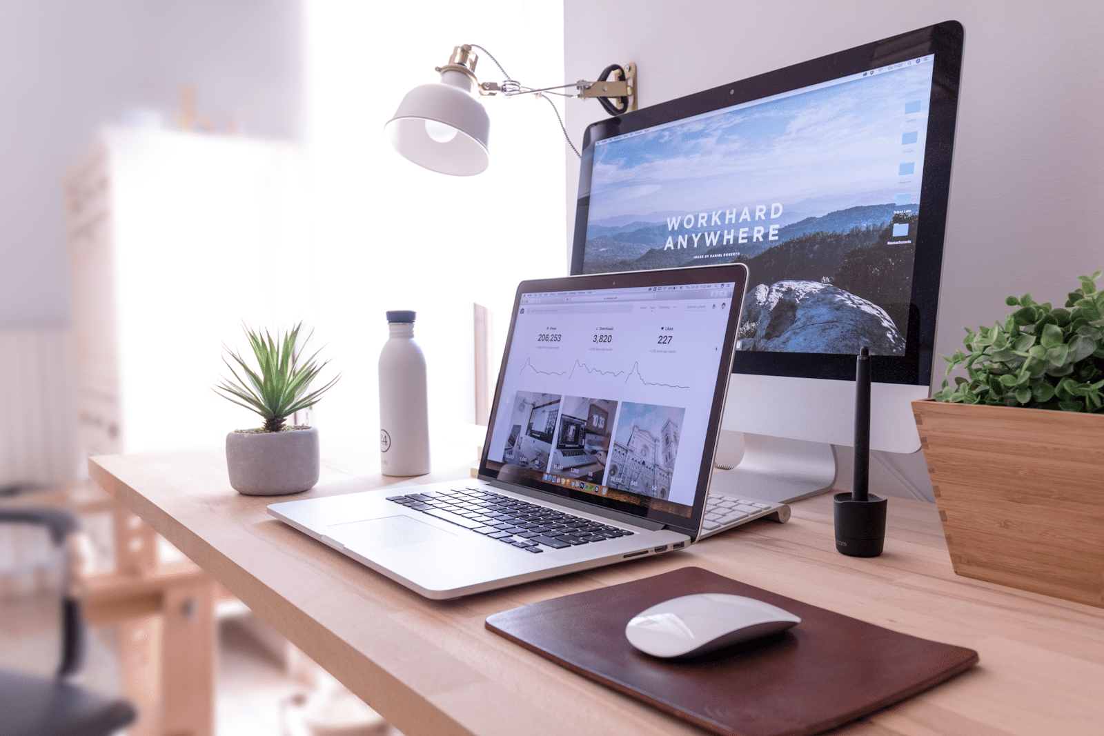 Home office desk setup with laptop